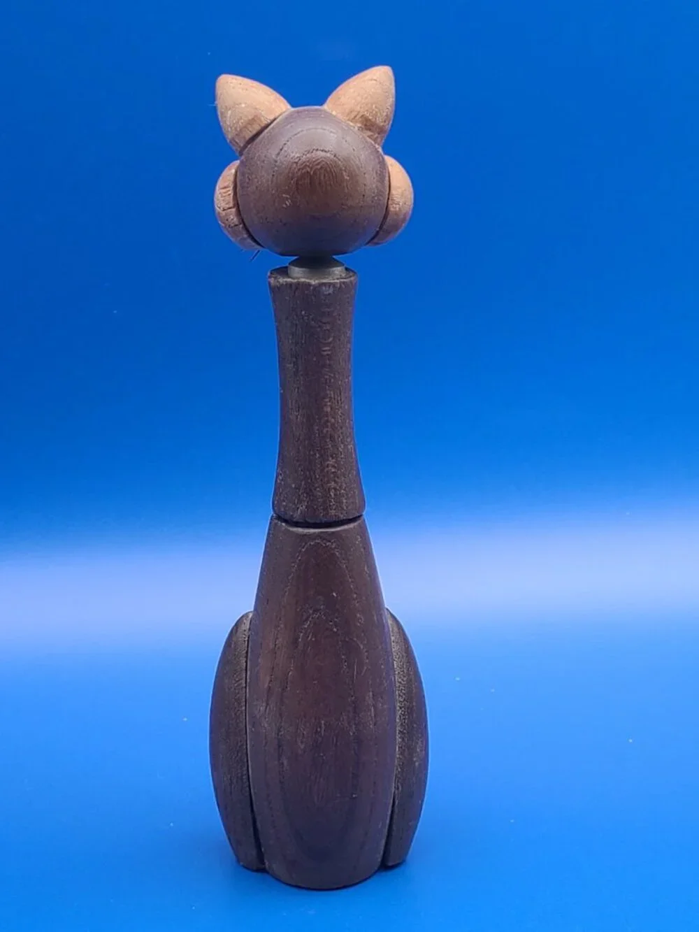 MCM Barware Wood Cheeky Cat Corkscrew plus Japan Miniature Cat AS IS